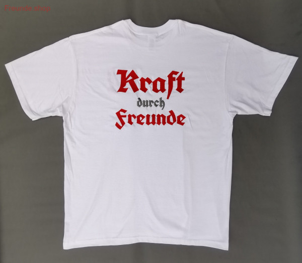 Stick vorn/hinten, T-Shirt, Herren, weiss; rot/silber/rot "Kraft durch Freunde" Nicki